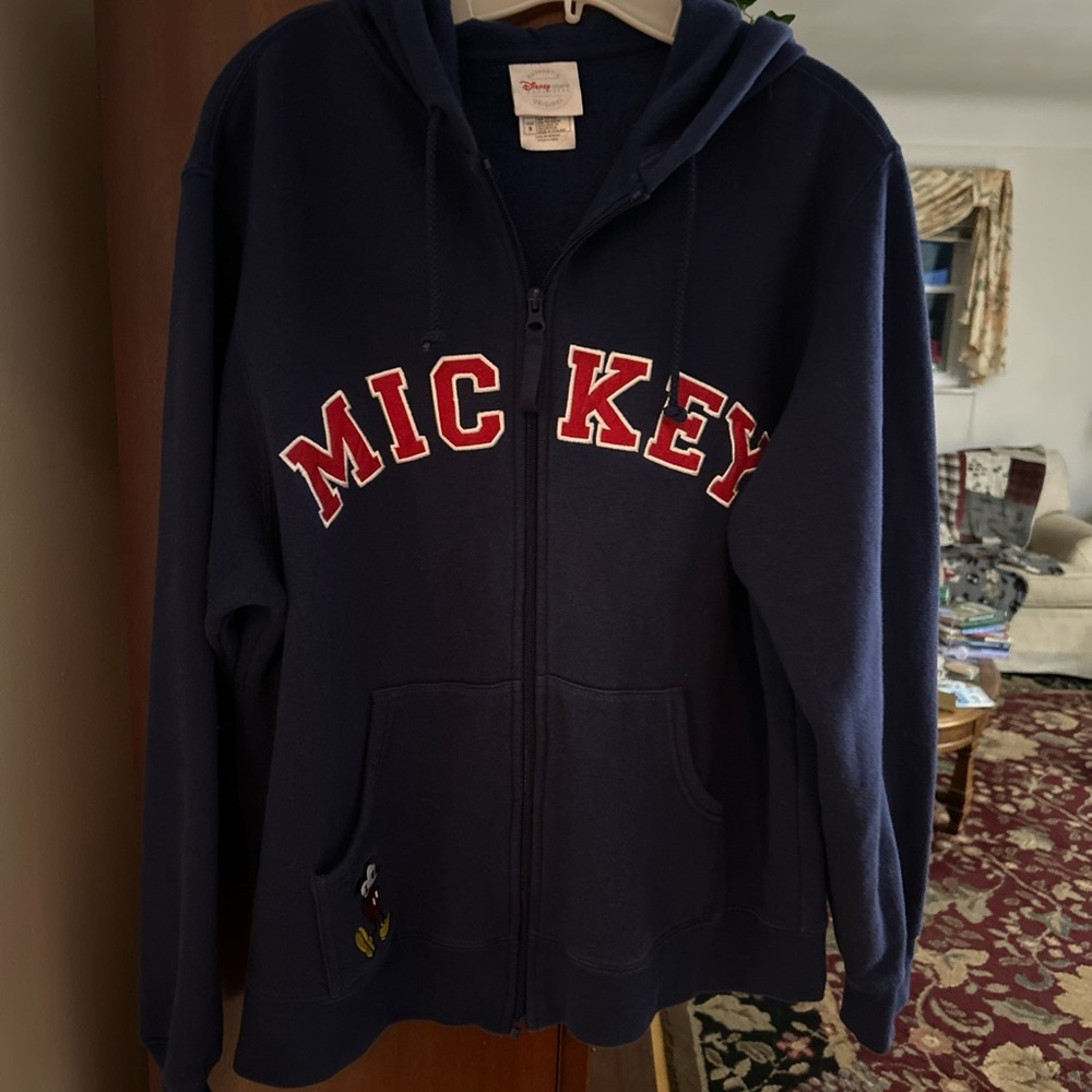 Disney Authentic MICKEY Full Zip up Navy Sweatshirt with front pockets/hood